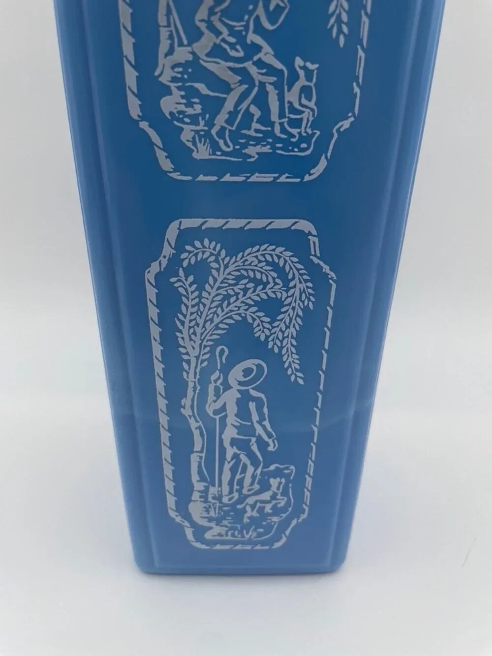Vintage 1965 Jim Beam Blue Milk Glass Decanter with Stopper Shepherd And Dog